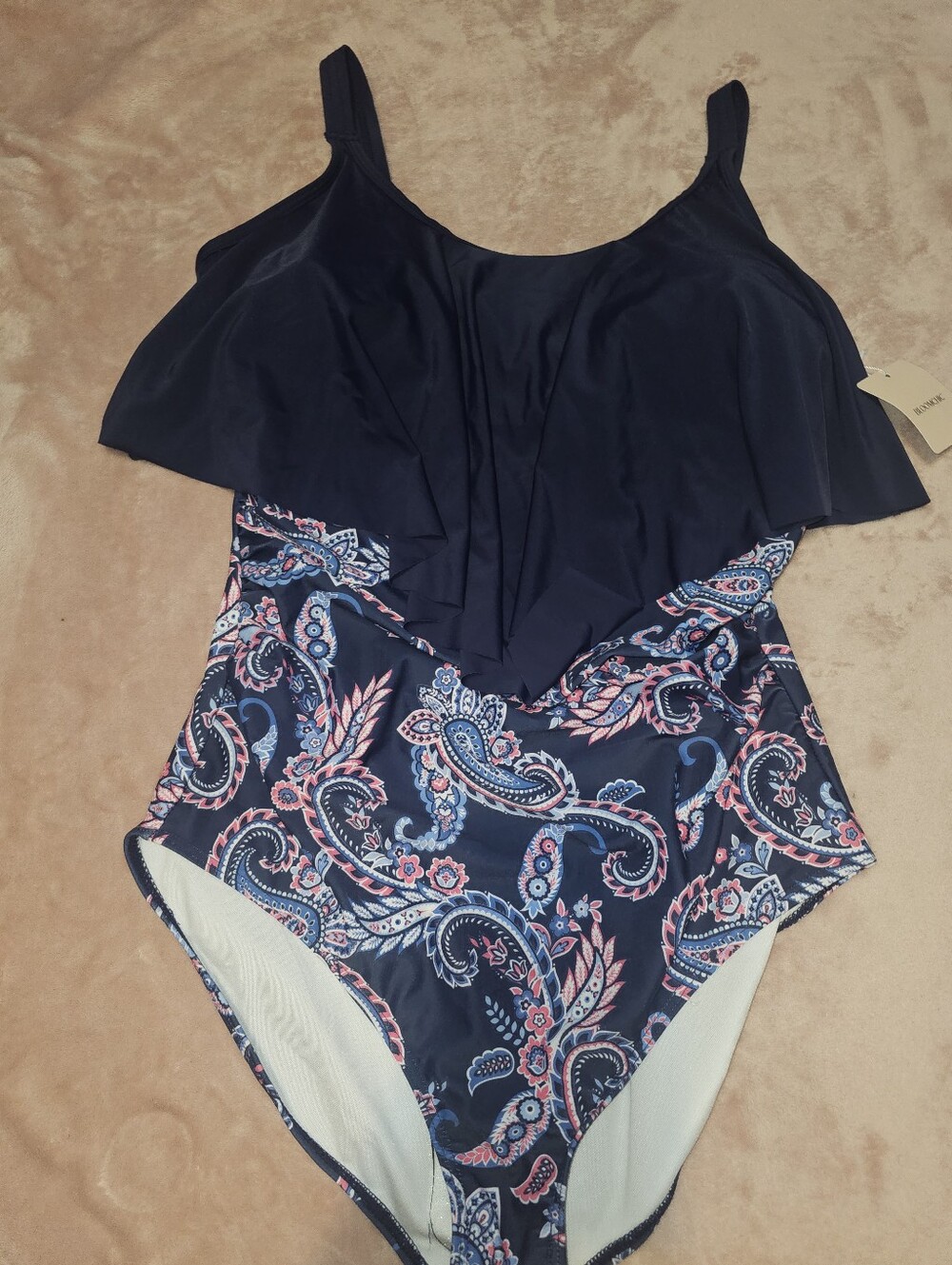 New BloomChic Blue Floral Layered Trim One Piece Swimsuit 14/16